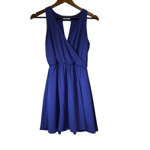 Women's Lush Blue Sleeveless V-Neck Fit and Flare Sleeveless Mini Dress